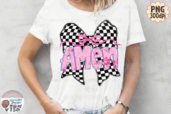 Amen Coquette Checkered Bow Christian T-Shirt Designs