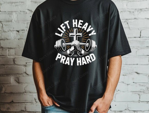 Lift Heavy Pray Hard PNG: Christian Gym T-Shirt Designs