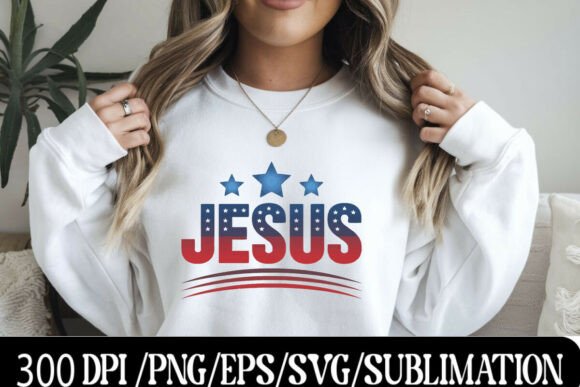Patriotic Jesus Text with Blue Stars T-Shirt Designs