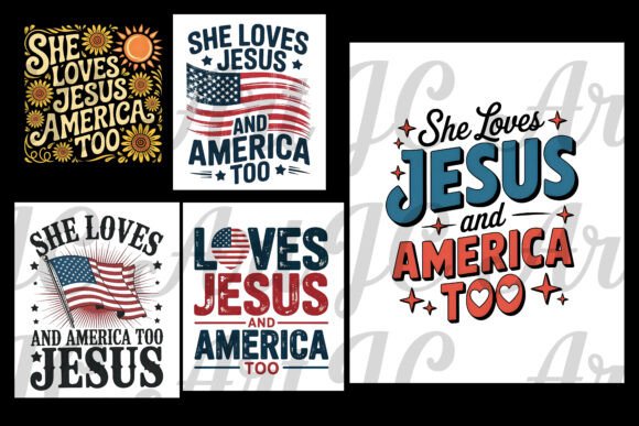 She Loves Jesus America Too PNG Bundle: T-Shirt Designs